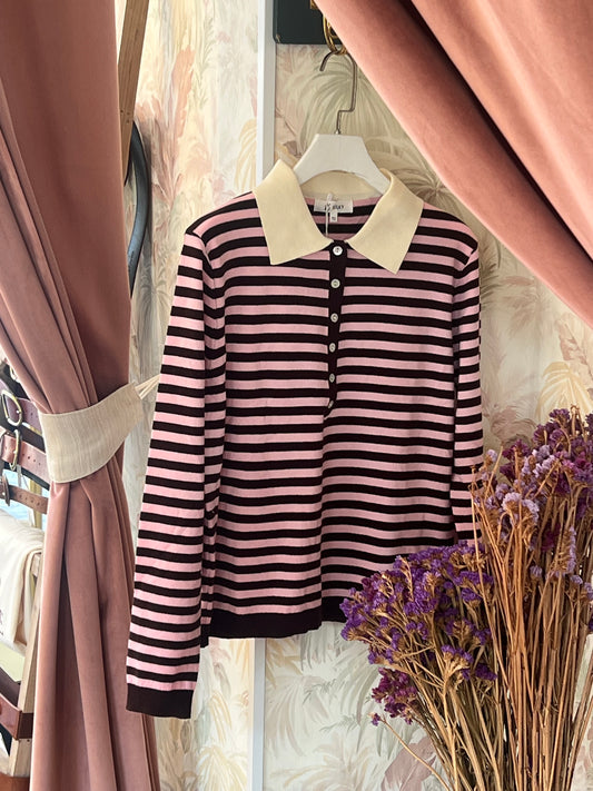 Maglia a righe colletto - ROSA/MARRONE