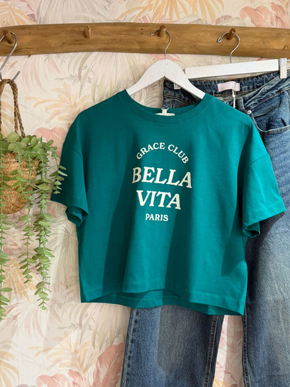 T-shirt stampa Bella Vita - VERDE