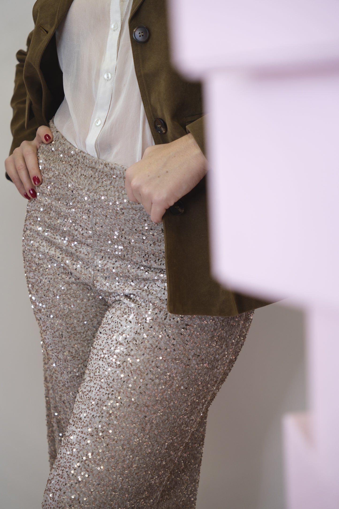 Pantaloni paillettes - BEIGE