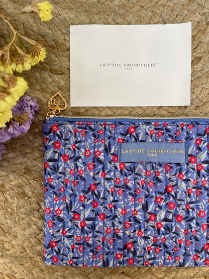 TROUSSE PIATTA - FIORI ROSSI SFONDO BLUE