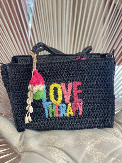 Borsa lollypop piccola rafia - NERO