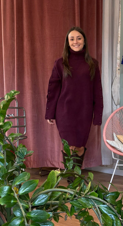 Abito in maglia over bottoni sulle maniche - BORDEAUX