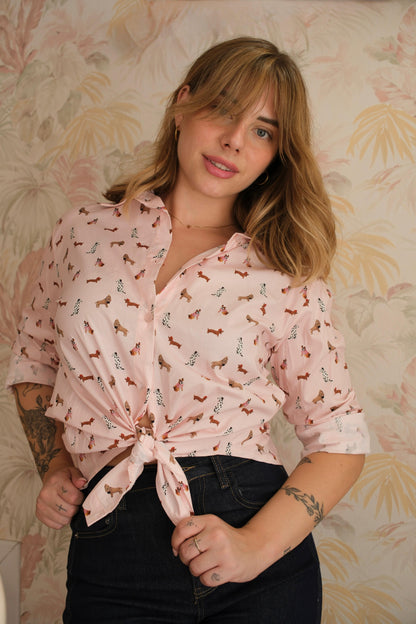 Camicia fantasia cani - ROSA
