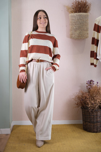 Maglia 51C/10202girocollo righe - BURRO/RUGGINE