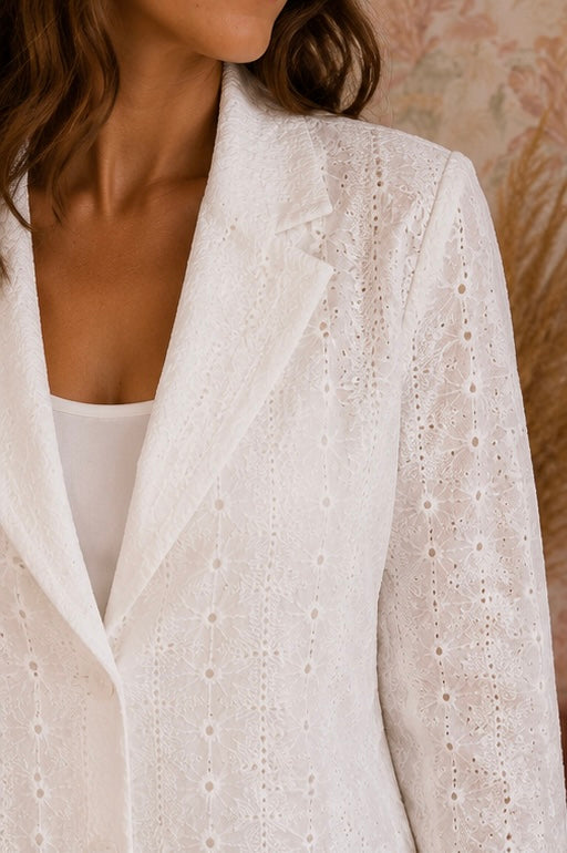 Blusa tessuto traforato floreale - BIANCO