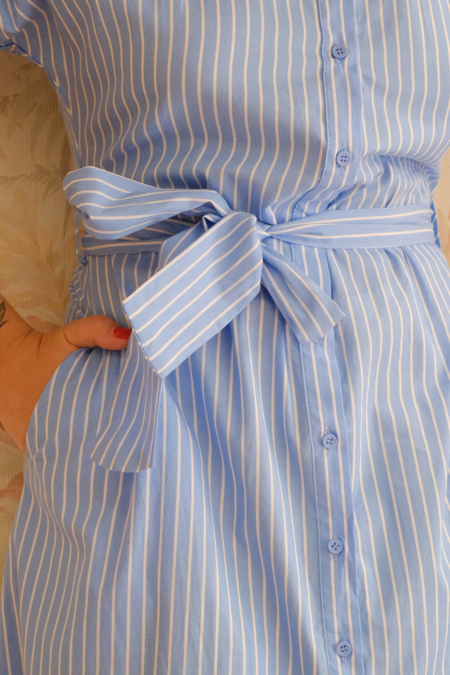 Chemisier a righe con cintura - AZZURRO
