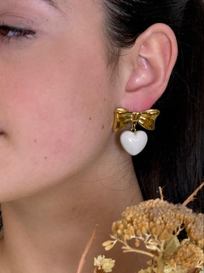 Orecchini IK10 fiocco e cuore - BIANCO