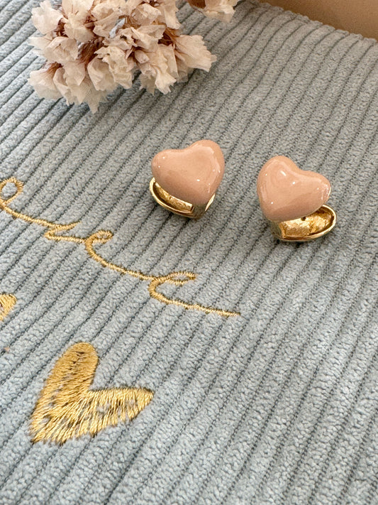 IK11 Double Face Heart Earrings - CREAM