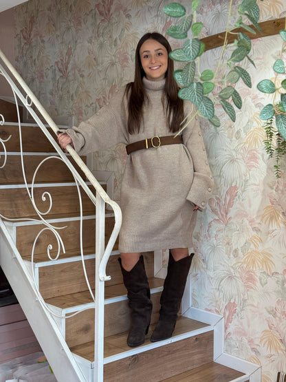 Abito in maglia over bottoni sulle maniche - TAUPE