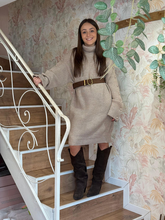 Abito in maglia over bottoni sulle maniche - TAUPE