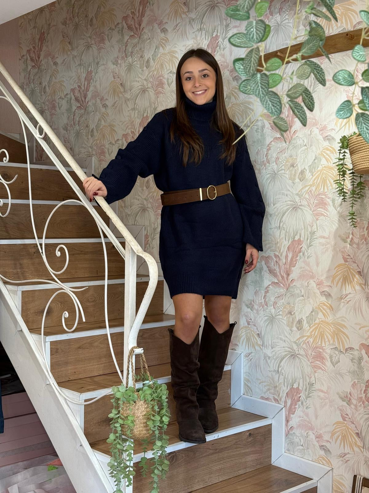 Abito in maglia over bottoni sulle maniche - MARINE