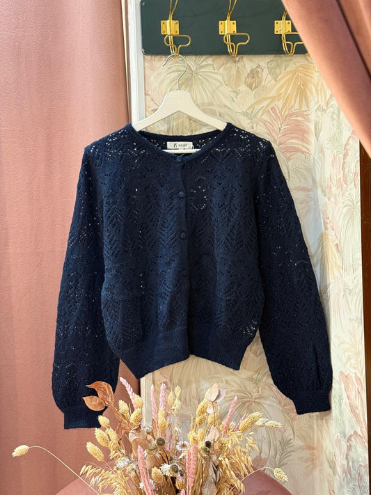 Cardigan girocollo lana - MARINE