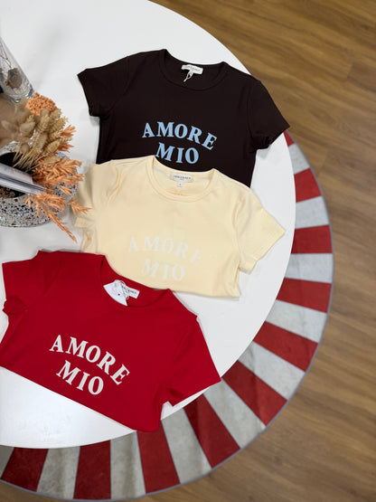 T-shirt stampa Amore Mio - MARRONE