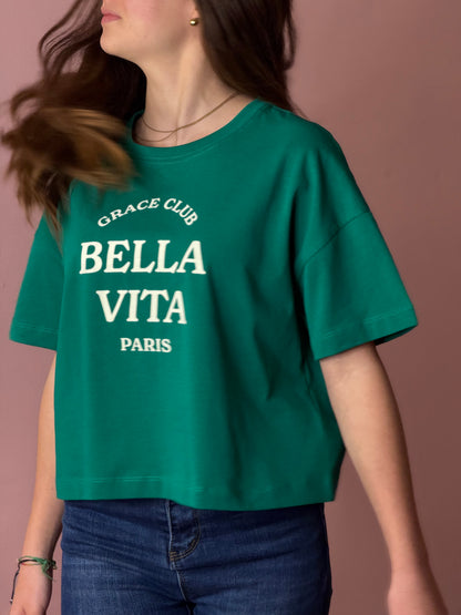 T-shirt stampa Bella Vita - VERDE