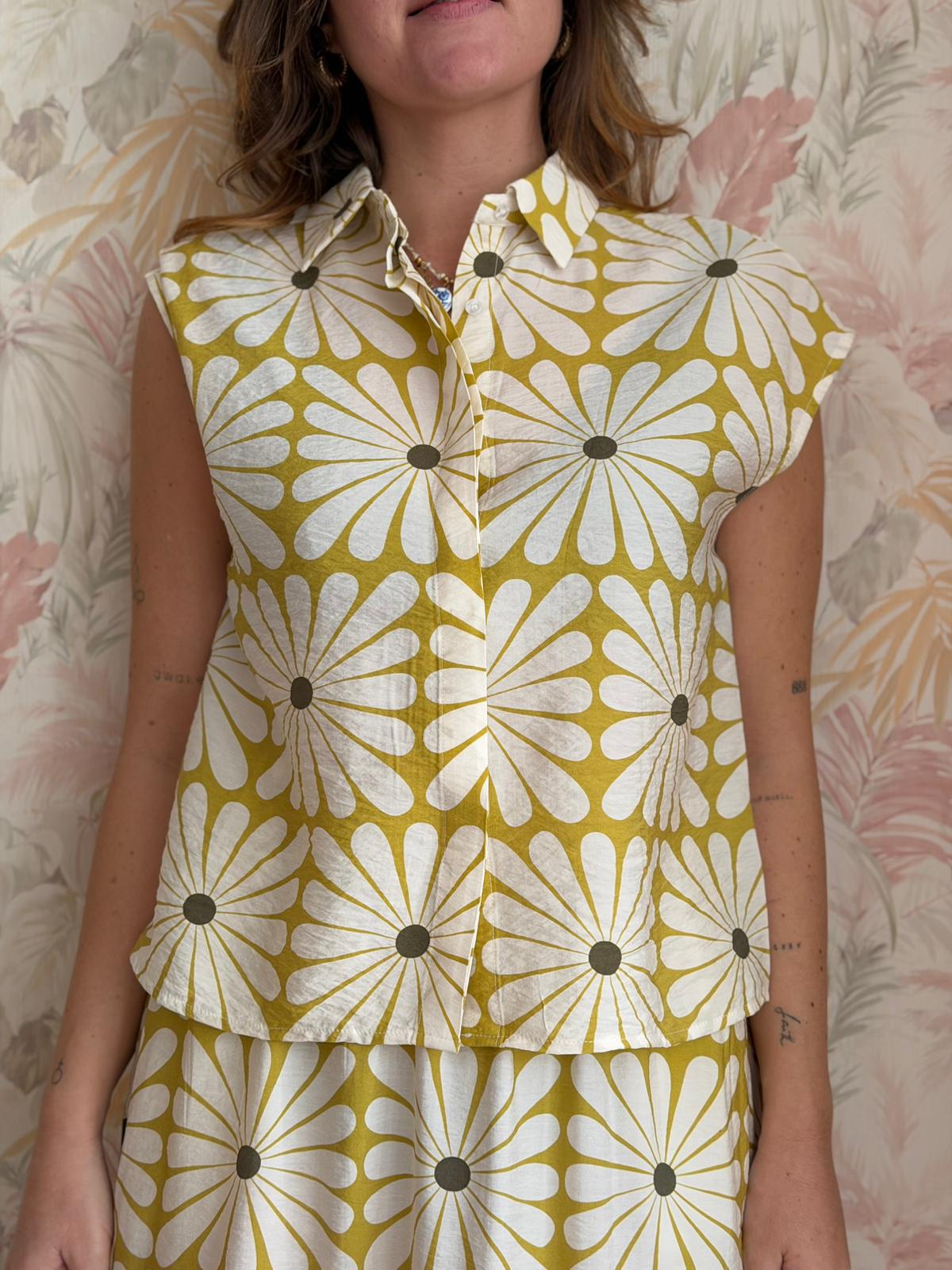 T-shirt stampa floreale - GIALLO