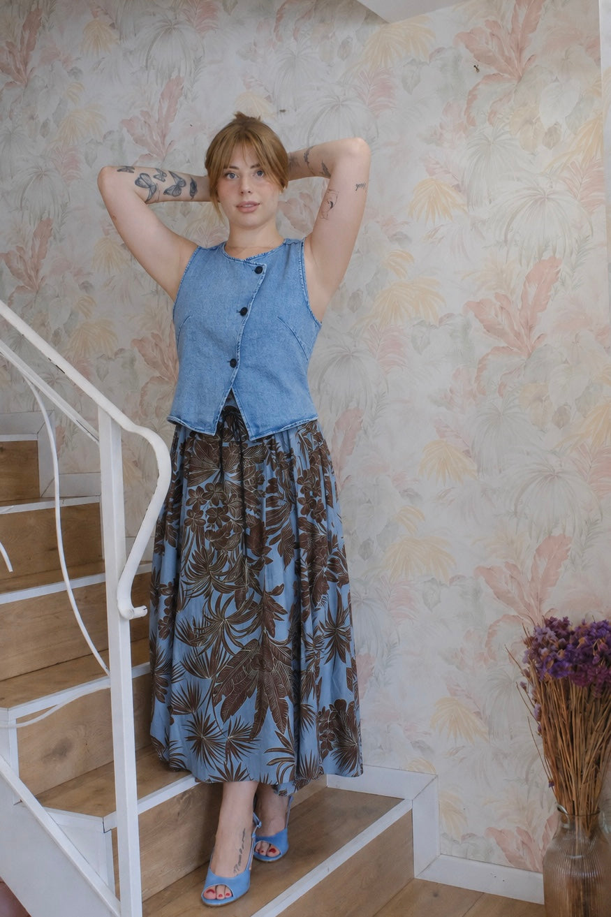 Gonna stampa floreale con pince - AZZURRO