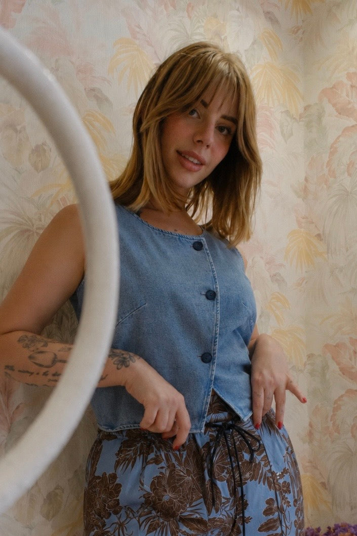 Gonna stampa floreale con pince - AZZURRO