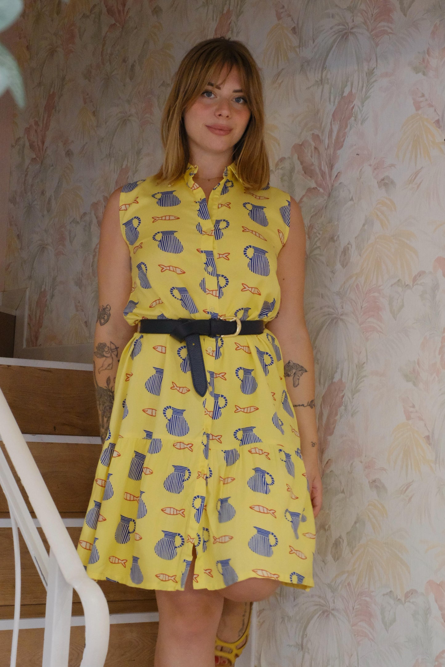 Short dress fantasia pesci - GIALLO
