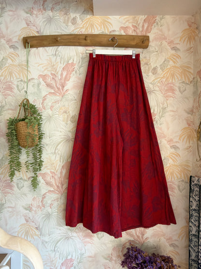 Pantalone gamba larga fantasia floreale - ROSSO