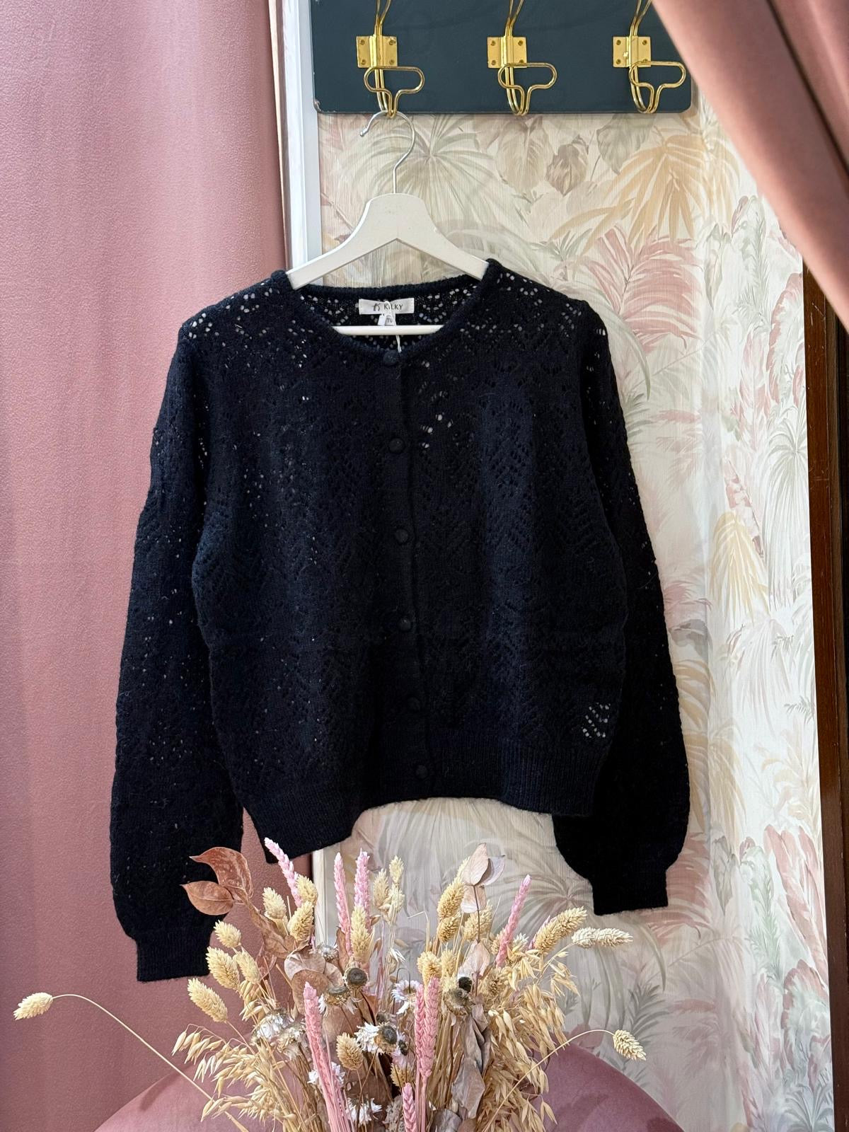 Cardigan girocollo lana - NERO