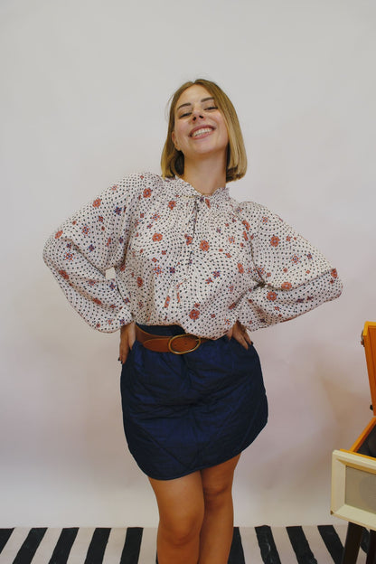 Blusa colletto arricciato fantasia floreale - BURRO