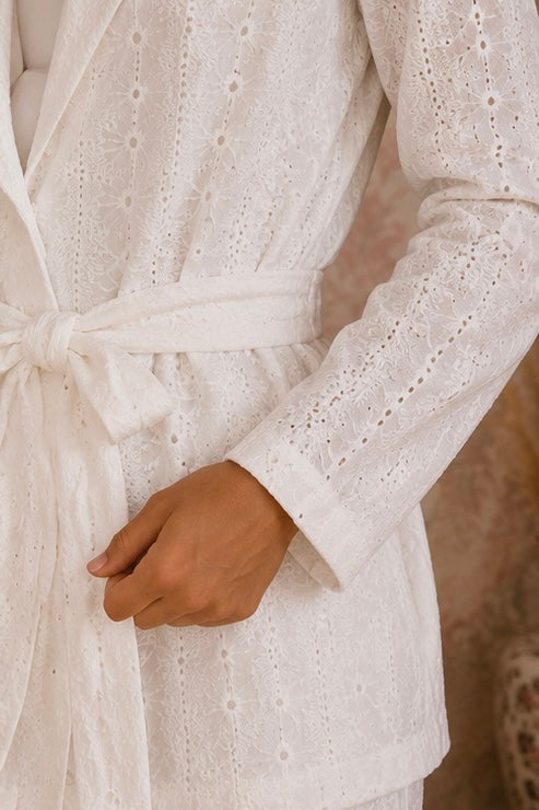 Blusa tessuto traforato floreale - BIANCO