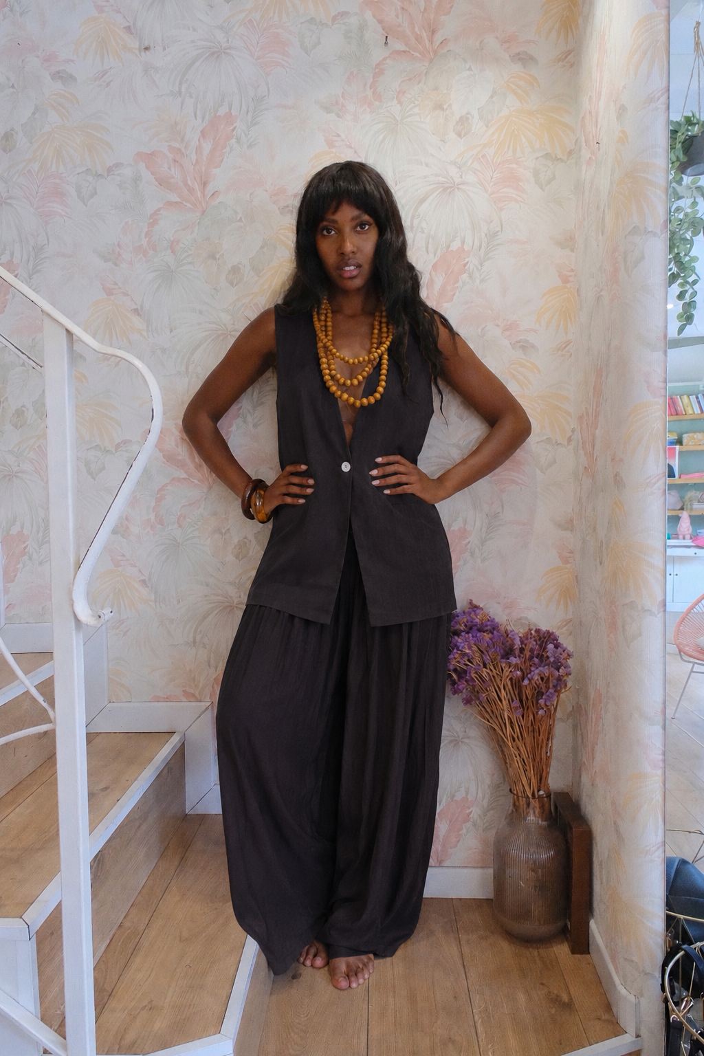 Pantalone gamba larga - MARRONE