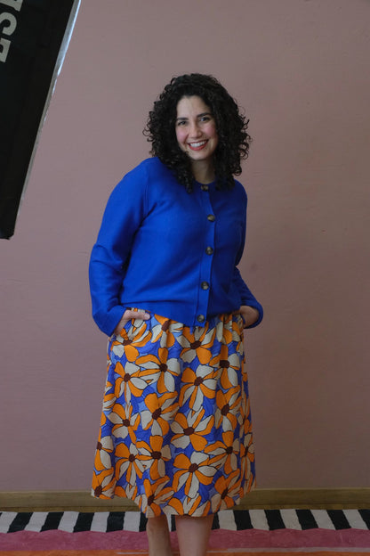 Gonna midi fantasia fiori - ARANCIONE
