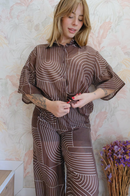 Blusa forme geometriche - MARRONE