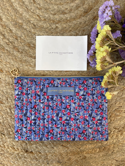 TROUSSE PIATTA - FIORI ROSSI SFONDO BLUE