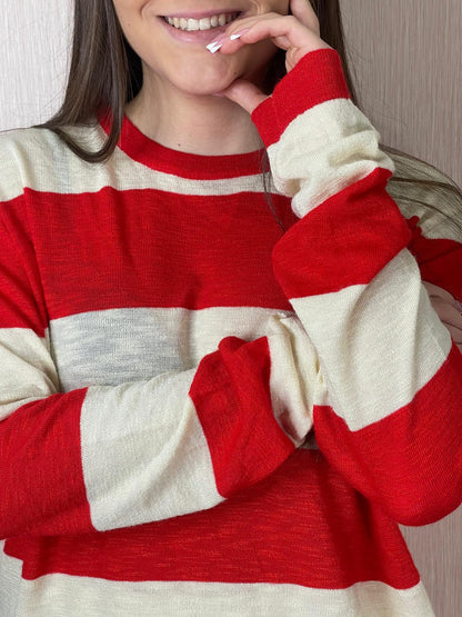 Maglia 51C/10203 girocollo righe - BURRO/ROSSO