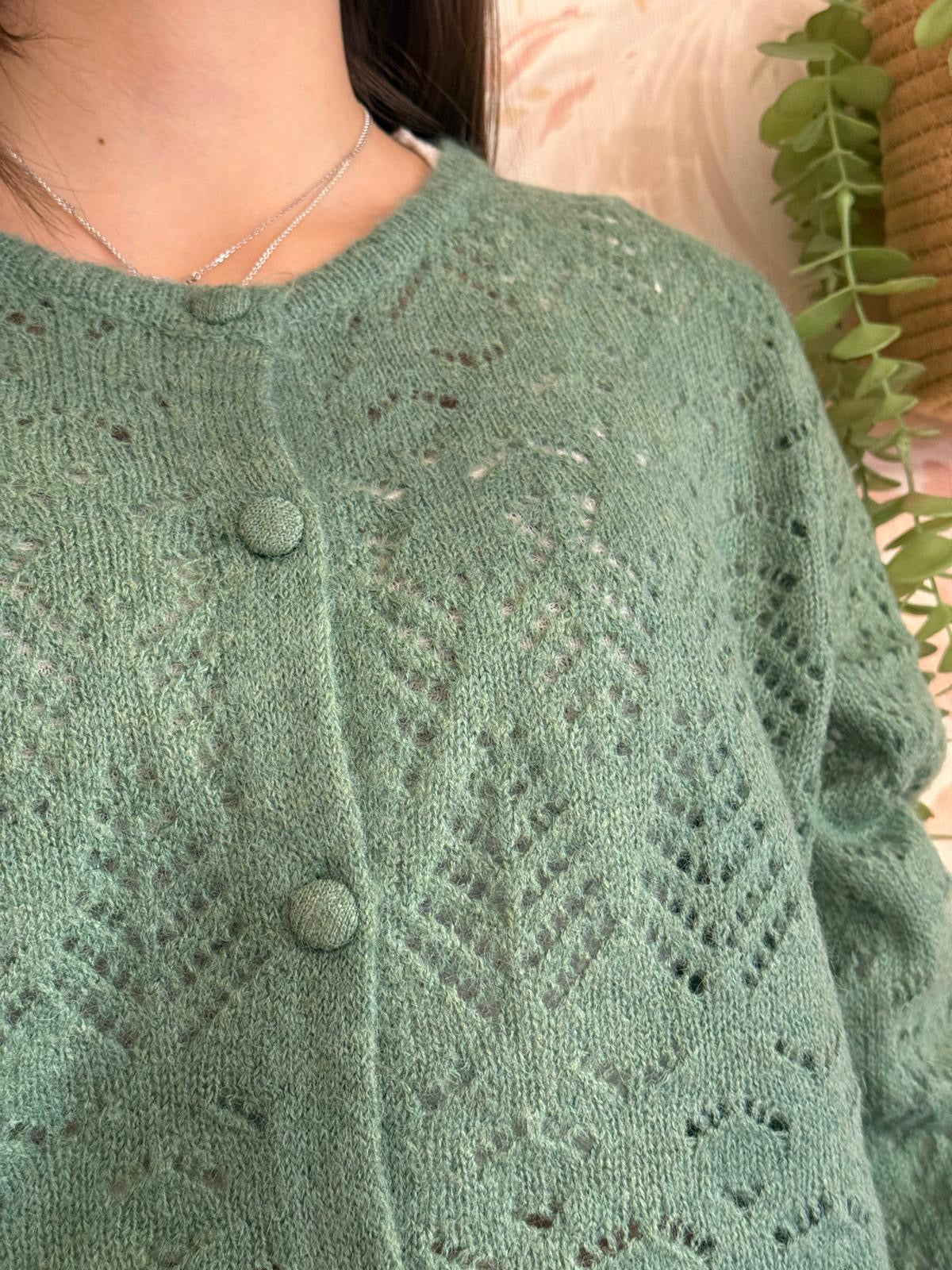 Cardigan girocollo lana - VERDE