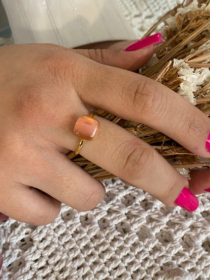Anello Solitario Pietra Naturale - ROSA