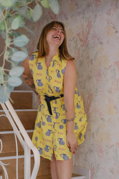 Short dress fantasia pesci - GIALLO