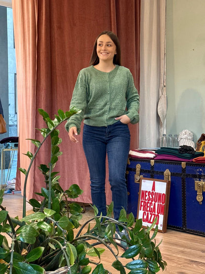 Cardigan girocollo lana - VERDE