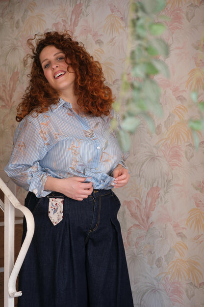 Camicia fantasia righe celeste - CELESTE