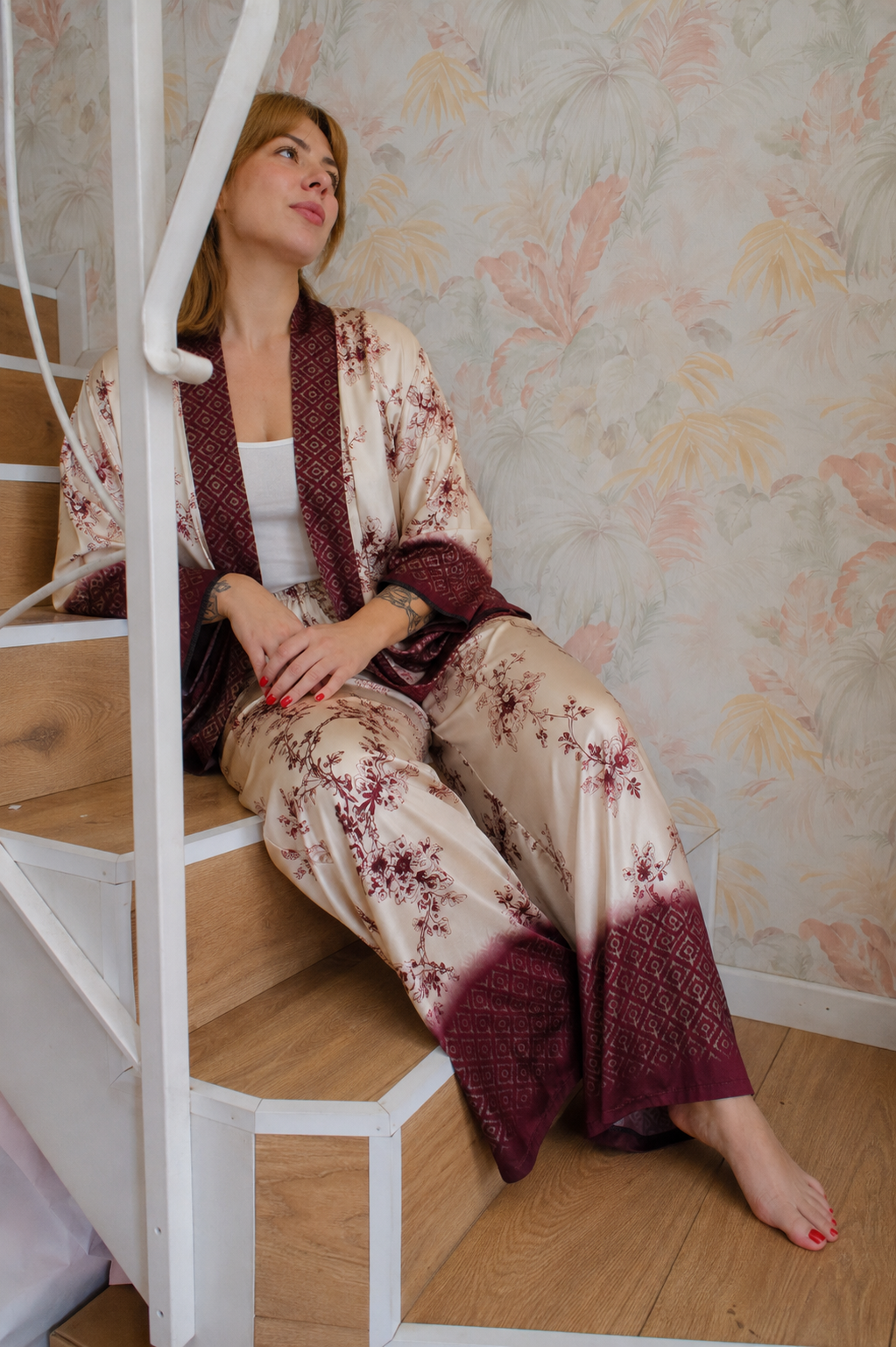 Pantalone floreale - ROSSO