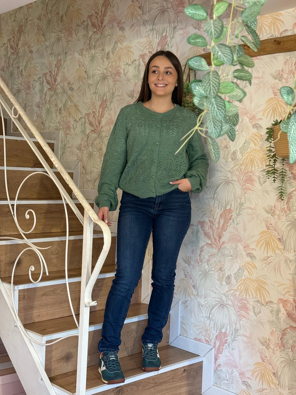 Cardigan girocollo lana - VERDE