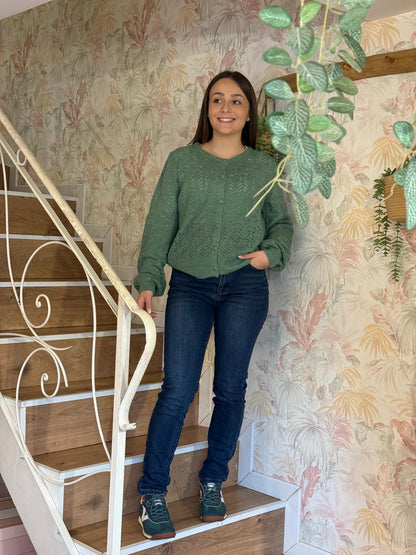 Cardigan girocollo lana - VERDE