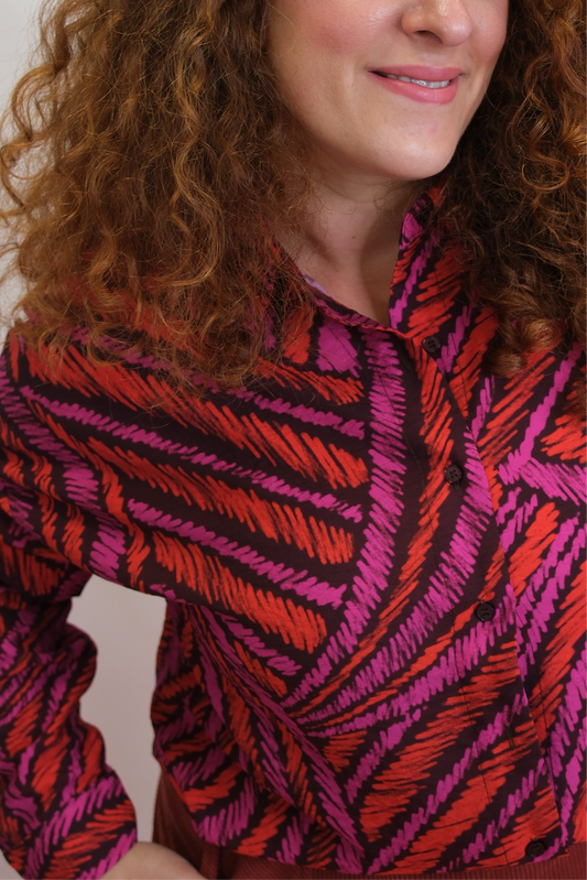 Camicia fantasia strisce optical - ROSSO