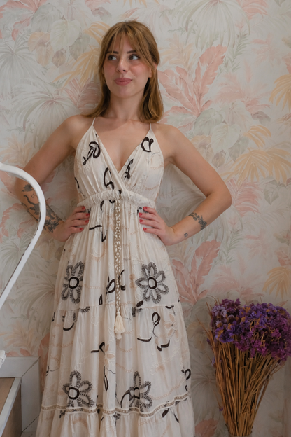 Abito coulisse floreale - MARRONE