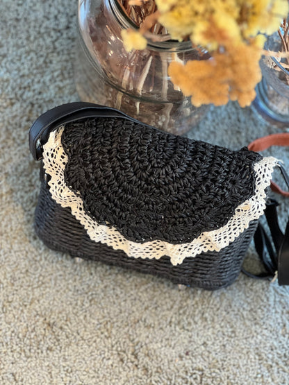 Borsa Rafia e Pizzo - NERO