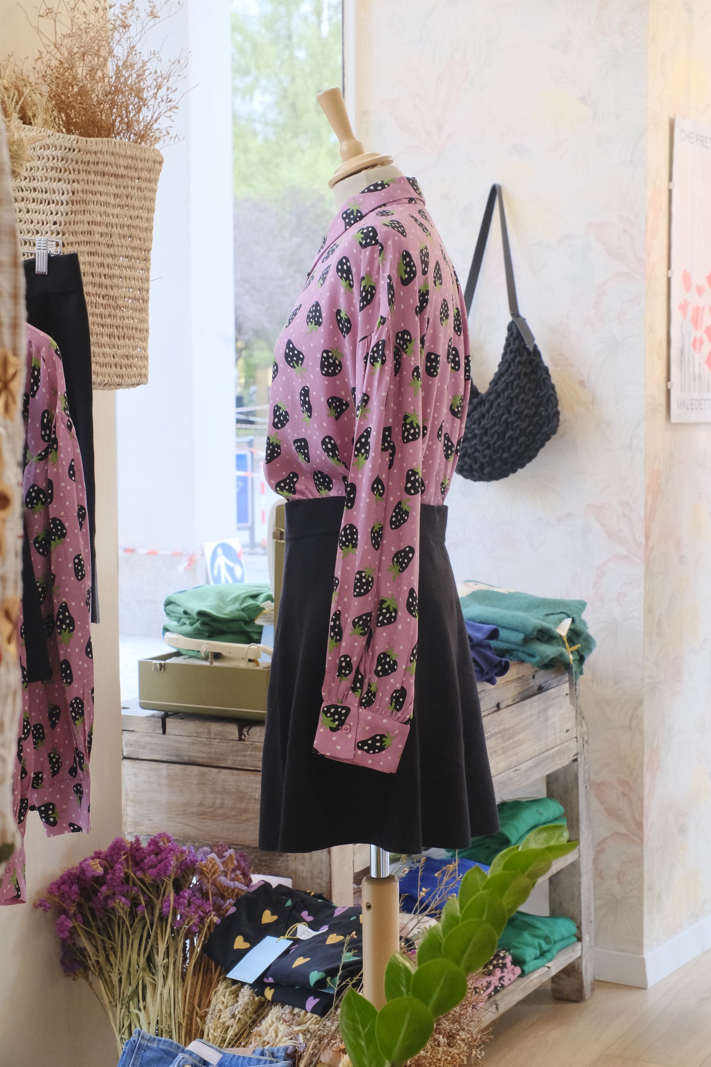 Camicia fantasia fragole e pois - ROSA