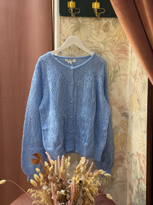 Cardigan girocollo lana - AZZURRO