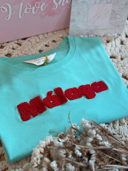 T-shirt con scritta Malaga - VERDE ACQUA
