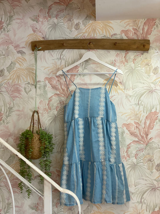 Abito Country Chic Inserti Ricamati - AZZURRO CIELO