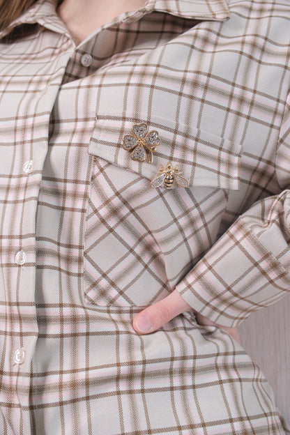 Camicia 015 quadri con spille - ROSA