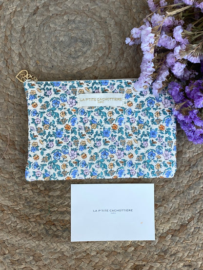 TROUSSE PIATTA - FIORI AZZURRI SFONDO BEIGE