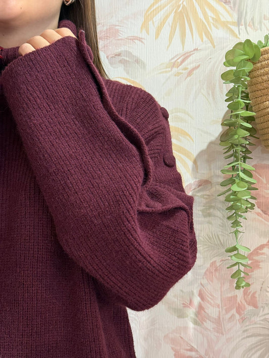 Abito in maglia over bottoni sulle maniche - BORDEAUX