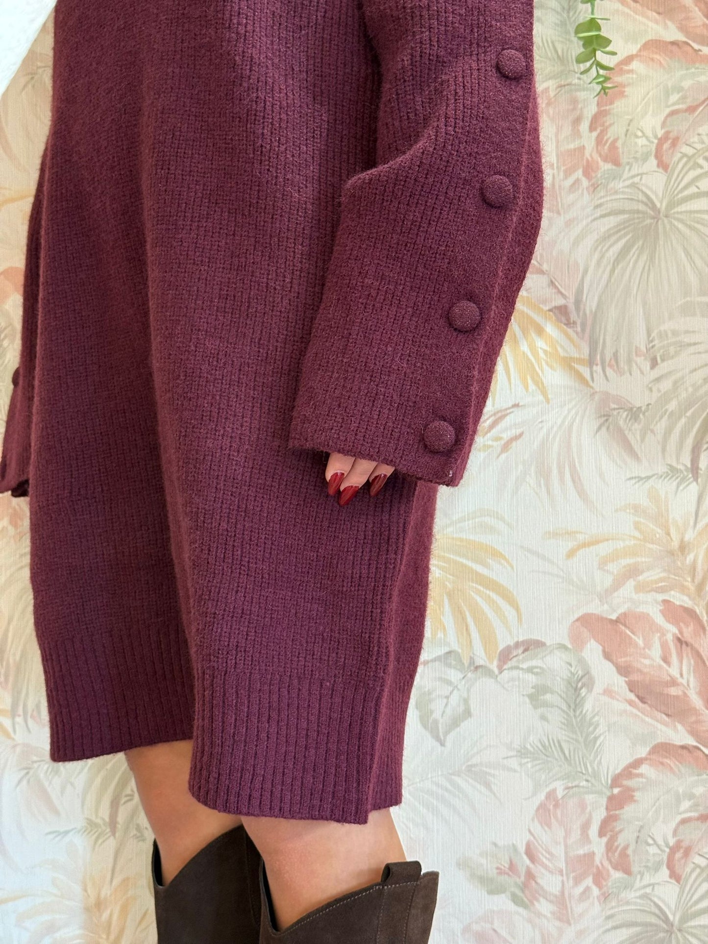 Abito in maglia over bottoni sulle maniche - BORDEAUX